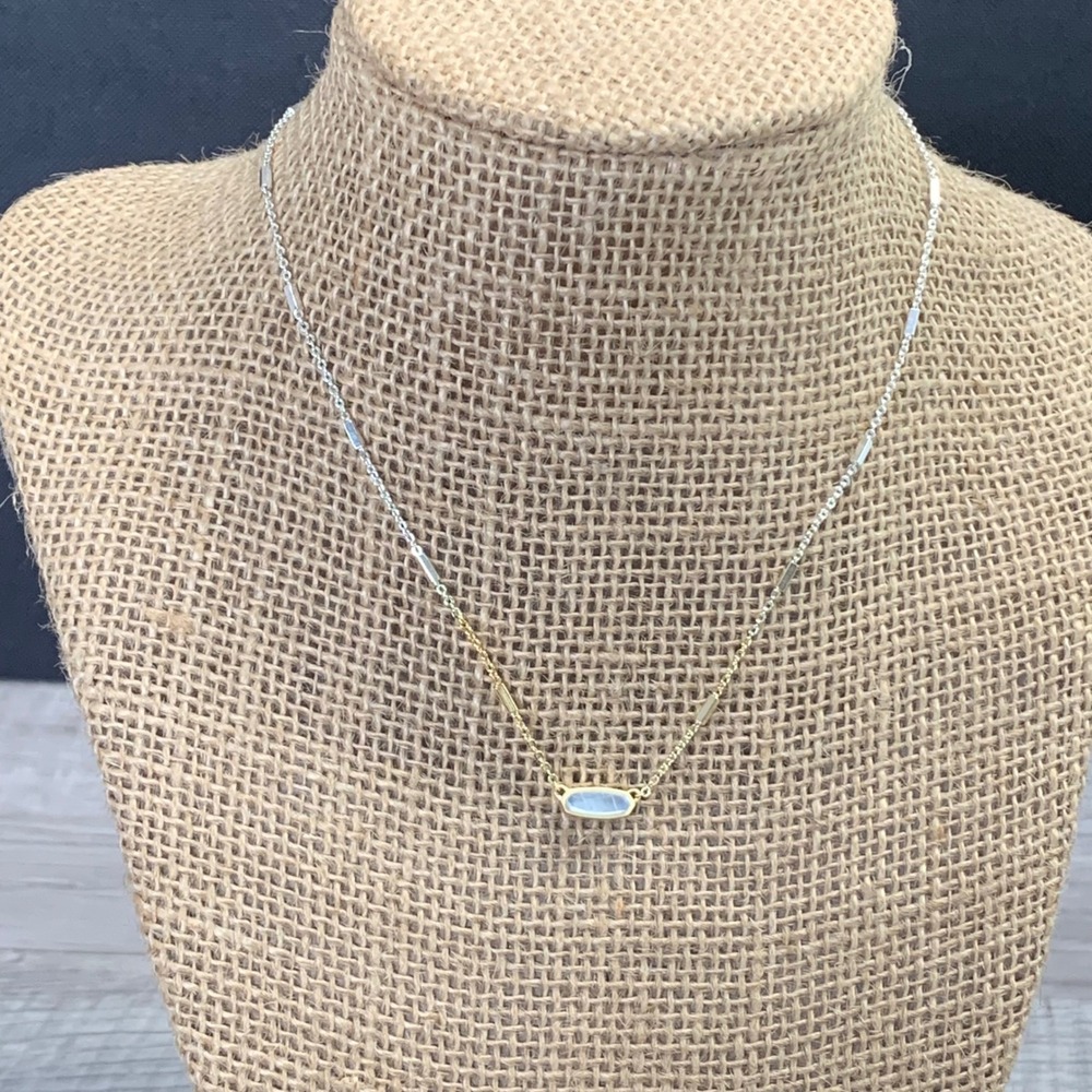 Kendra Scott Mixed Metal Two Tone Blue Oval Stone Station Necklace 16in 4909